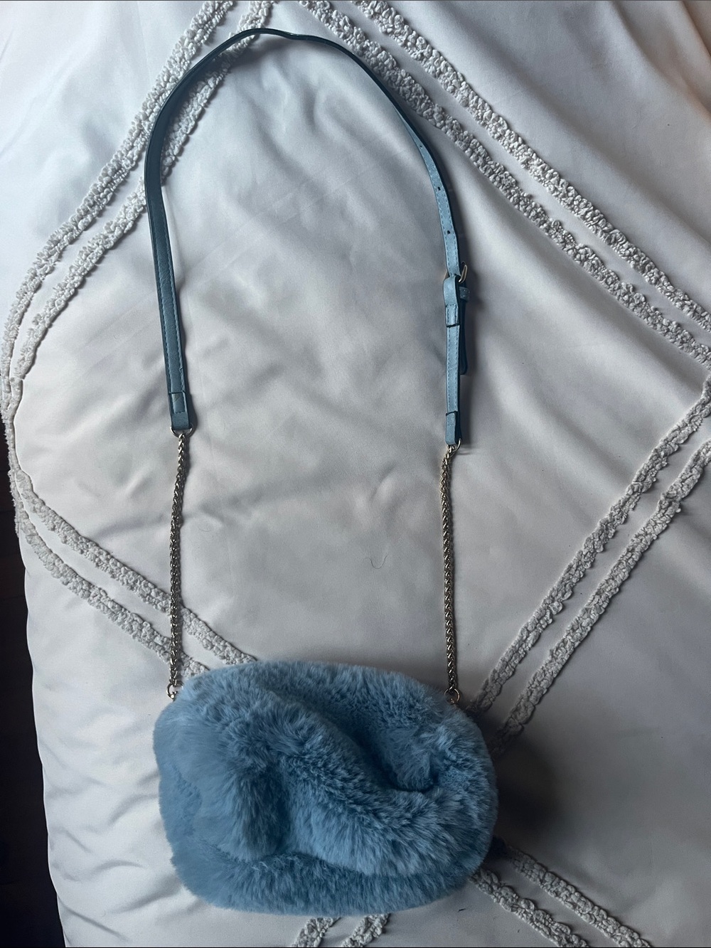 Blue Faux Fur Crossbody Bag with Chain Strap